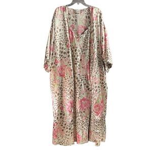 ENCHANTED Women’s 2 Piece Robe Gown Set Floral Animal Print Romantic Size 18/20